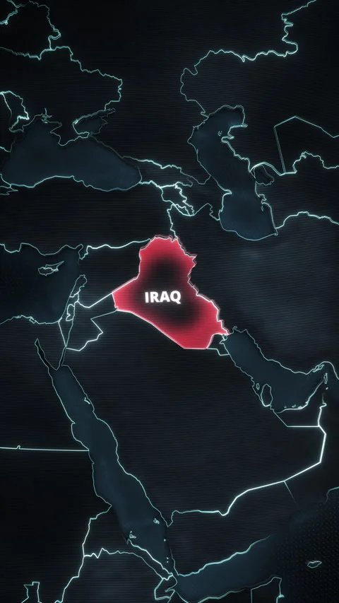 Vertical map of Iraq with glowing red highlight and typography Vidéo 340143464