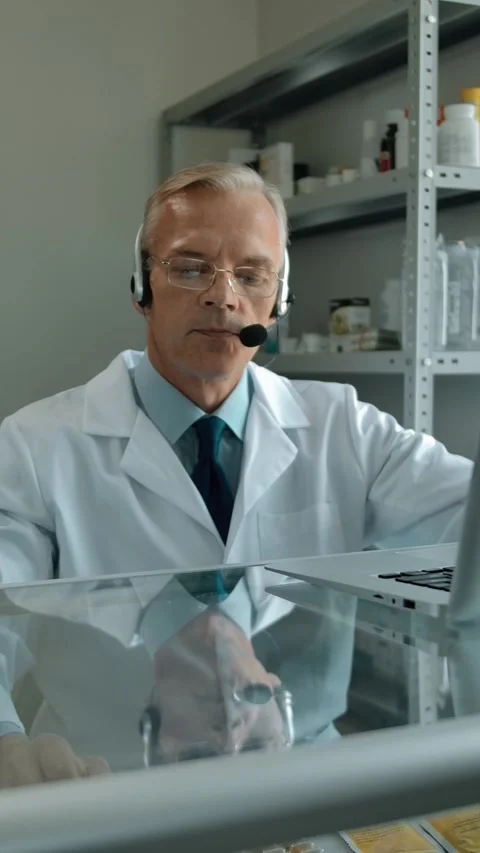 Vertical of Mature man in headset from support consulting customers about Stock Footage 276927560