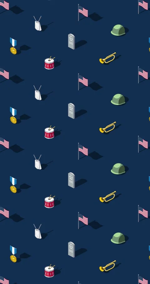 Vertical Memorial day motion graphic loop of military themed isometric icons Stock Footage 332424427