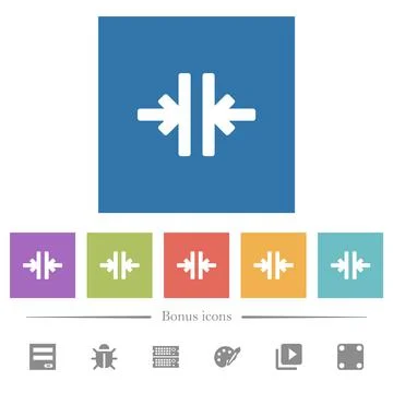 Vertical merge tool flat white icons in square backgrounds Stock Illustration
