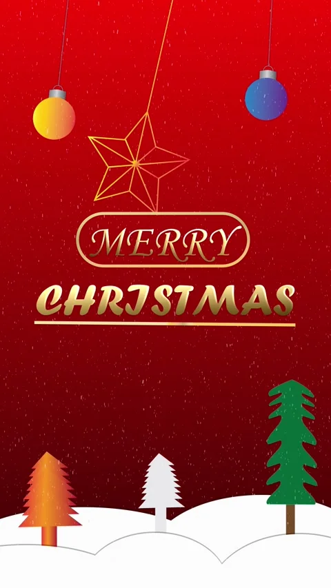 Vertical Merry Christmas Text Animation with Snowfall and Christmas Loop Stock Footage 346743190