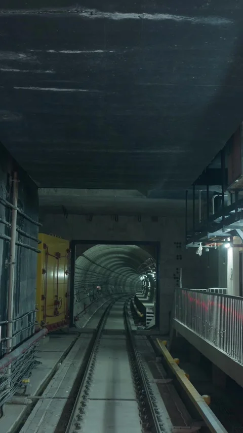 Vertical Metro Subway Train Tunnel Motion Perspective Timelapse Stock Footage 327674640