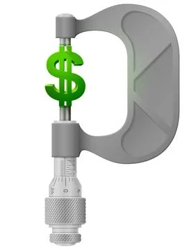 Vertical micrometer measures dollar symbol Stock Illustration