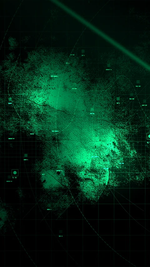 Vertical Military Radar Tracking Map Mobile Tactical Surveillance HUD Stock Footage 344347390