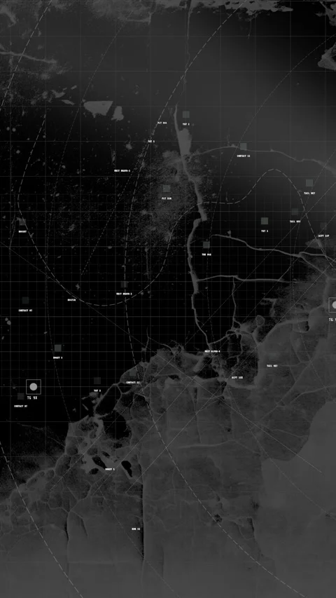 Vertical Military Radar Tracking Map Mobile Tactical Surveillance HUD Monochrome Stock Footage 344347478