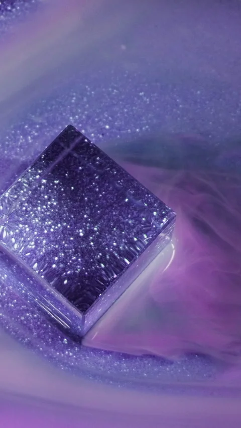 Vertical mist floating shimmering smoke paint cube Stock Footage 314243314
