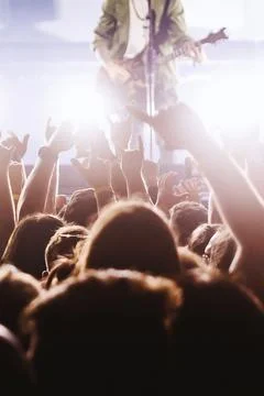 Vertical mobile background of live rock performance and fans Stock Photos