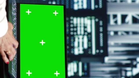 Vertical Mockup laptop server racks fixing Stock Footage 247742095