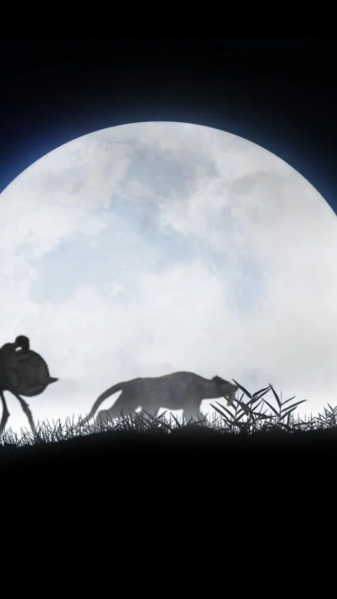 Vertical Monster Silhouette Parade Full Moon 4K Loop Stock Footage 274453420