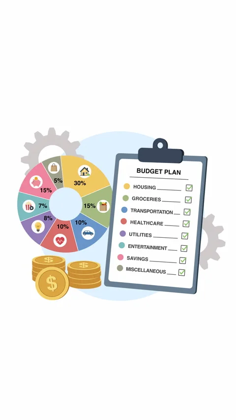 Vertical Monthly Budget Pie Chart with Household Expense Stock Footage 339445928