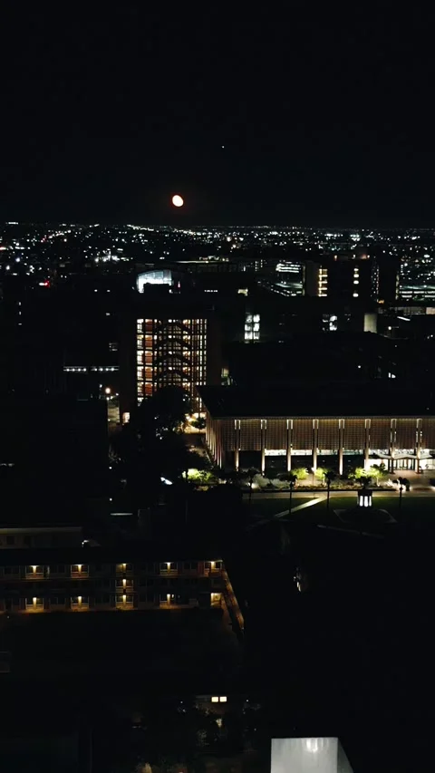 VERTICAL MOODY FULL MOON OVER CITY NIGHT LOW Stock Footage 248583054