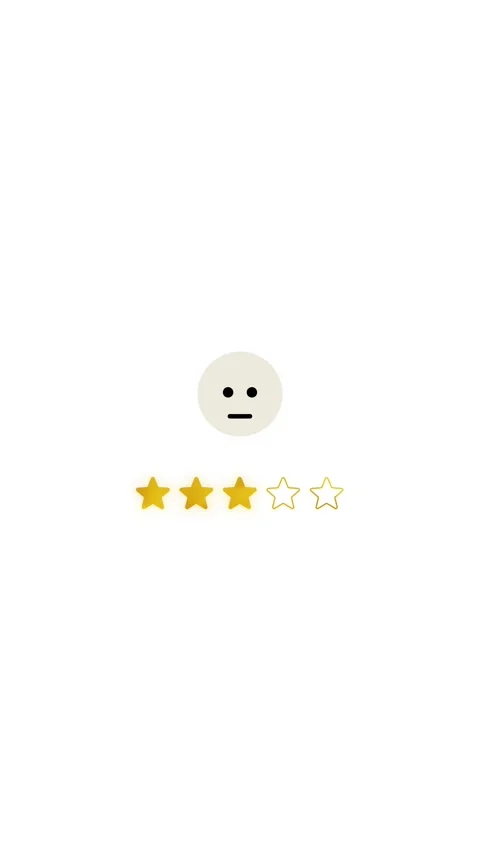 Vertical motion graphic of three gold stars rating and neutral face emoji on  库存影片 331017586