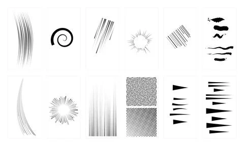 Vertical motion line set black ink curved and straight strokes for comic bo.. Stock Illustration