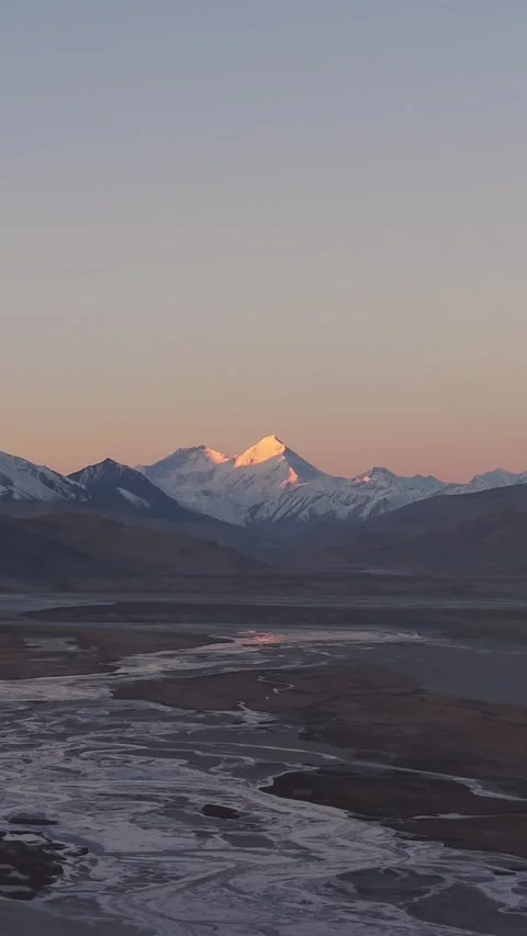 Vertical Mount Everest Aerial View Drone Tibet Himalaya Motion Stock Footage 327683539
