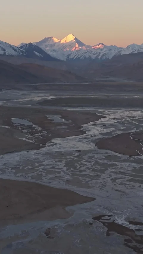 Vertical Mount Everest Aerial View Drone Tibet Himalaya Motion Stock Footage 327683552