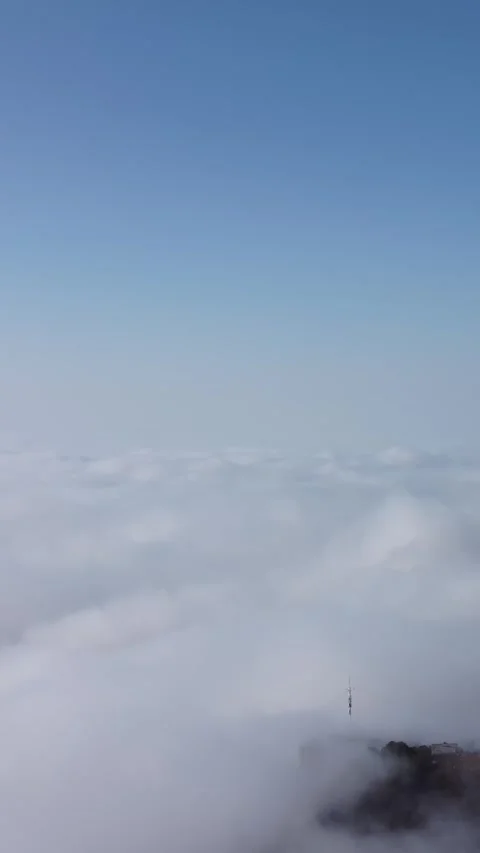 Vertical Mountain Cloud Sea Aerial Drone Nature Scenery Motion Stock Footage 327678972