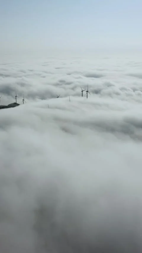 Vertical Mountain Cloud Sea Aerial Drone Nature Scenery Motion Stock Footage 327678998