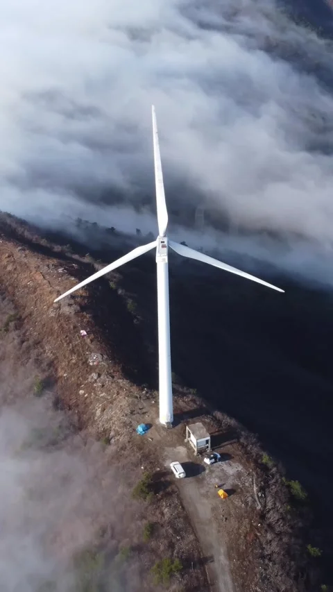 Vertical Mountain Cloud Sea Aerial Drone Nature Scenery Motion Stock Footage 327679134