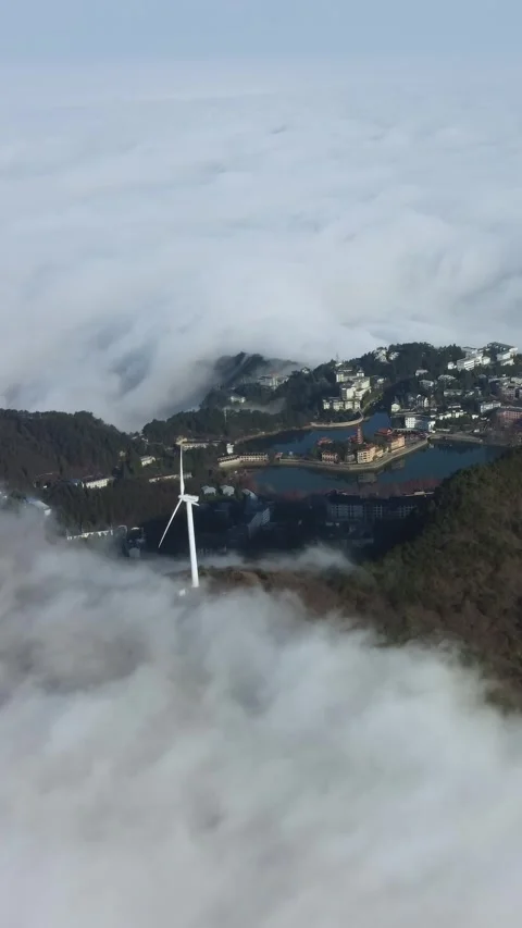 Vertical Mountain Cloud Sea Aerial Drone Nature Scenery Motion Stock Footage 327679138