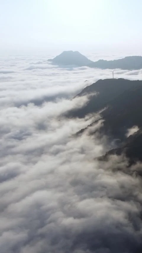 Vertical Mountain Cloud Sea Aerial Drone Nature Scenery Motion Stock Footage 327679149