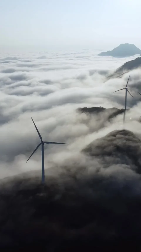 Vertical Mountain Cloud Sea Aerial Drone Nature Scenery Motion Stock Footage 327679196