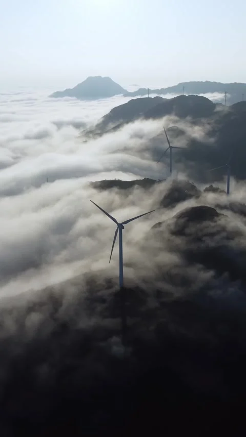 Vertical Mountain Cloud Sea Aerial Drone Nature Scenery Motion Stock Footage 327679197
