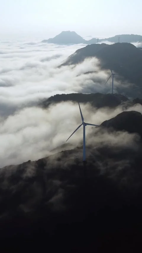 Vertical Mountain Cloud Sea Aerial Drone Nature Scenery Motion Stock Footage 327679219