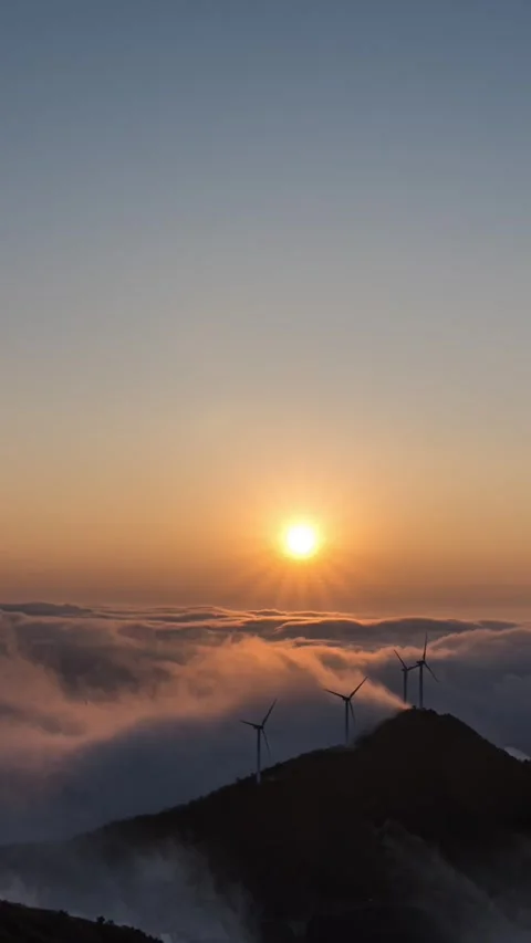 Vertical Mountain Peak Sea of Clouds Timelapse Majestic Nature Stock Footage 327668443