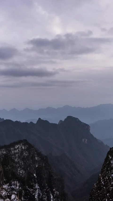 Vertical Mountain Peak Sea of Clouds Flow Nature Motion Timelapse Stock Footage 327670852