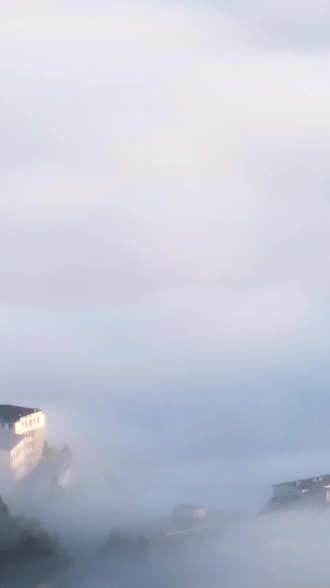 Vertical Mountain Peak Sea of Clouds Mist Flow Motion Timelapse Stock Footage 327676208