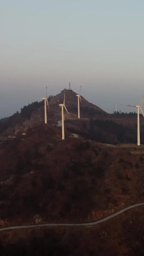 Vertical Mountain Wind Turbine Aerial View Drone Energy Motion Stock Footage 327678558