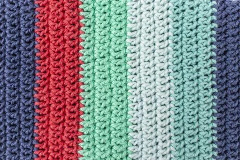 Vertical multi colored crochet lines pattern, abstract close up background Stock Photos