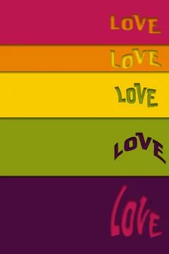 Vertical multicolored background with love word cutted, paper cut effect Stock Illustration