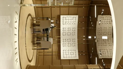 VERTICAL Multiple clocks create artwork display in luxury wristwatch Stock Footage 233802019