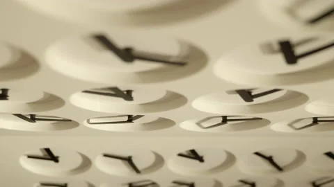 VERTICAL Multiple clocks spinning hands creating geometric pattern shapes Stock Footage 233697740