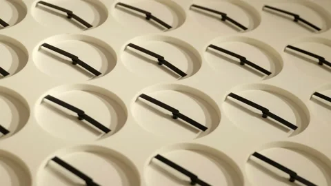 VERTICAL Multiple simple clocks artwork with rotating hands creating Stock Footage 233697310