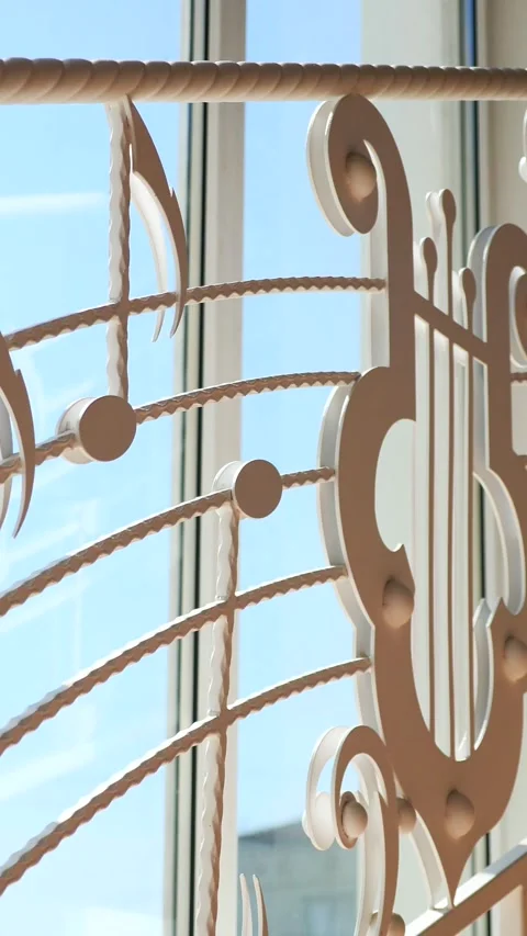 Vertical, Musical notes cascading down a staircase. Staircase adorned with whims Stock Footage 296106752