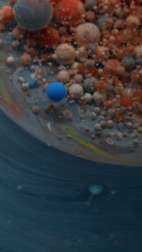 Vertical mystic flow marbling bubbles stream ink Video stock 314617038