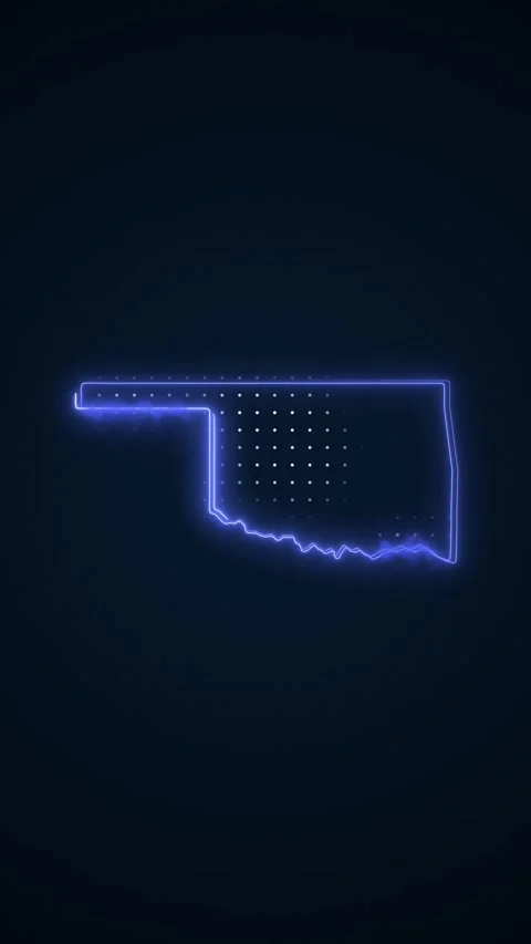 Vertical Neon Blue Oklahoma Map Borders Outline Loop Background Video stock 345971265