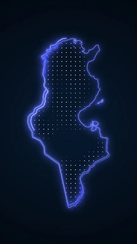 Vertical Neon Blue Tunisia Map Borders Outline Loop Background Video stock 327842046