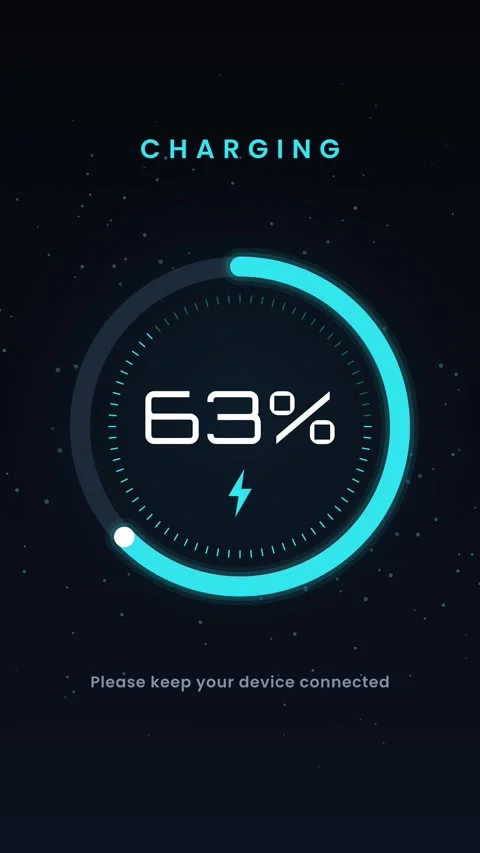 Vertical neon circular charging ring with particles and percent counter 库存影片 348617919