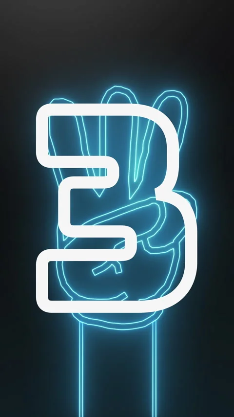 Vertical neon countdown animation of a hand showing five seconds, communicating Stock Footage 328700851