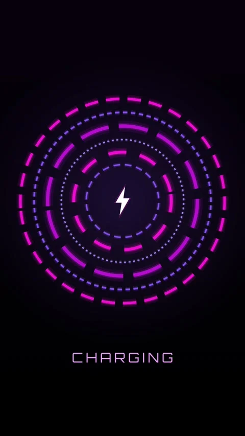 Vertical neon dashed arcs spinner rotating in magenta and violet on black 库存影片 348617984
