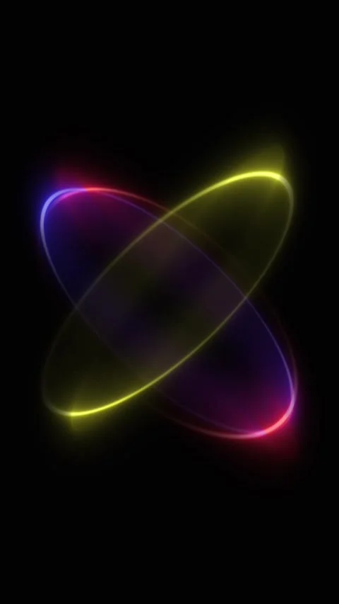 Vertical Neon Glowing Light Rings Background Rotating in Dark Space Stock Footage 330347845