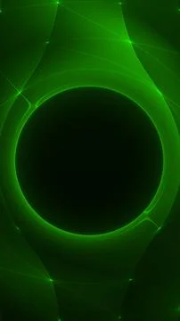 Vertical neon green tech ring with abstract network lines on dark backgroun.. イラスト素材