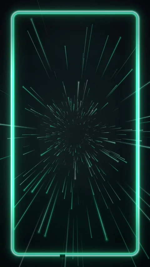 Vertical Neon Green Warp Speed Motion Graphics Loop with Glowing Frame Stock Footage 341715319