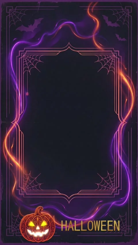 Vertical neon Halloween background frame with glowing pumpkin Stock Footage 336734409