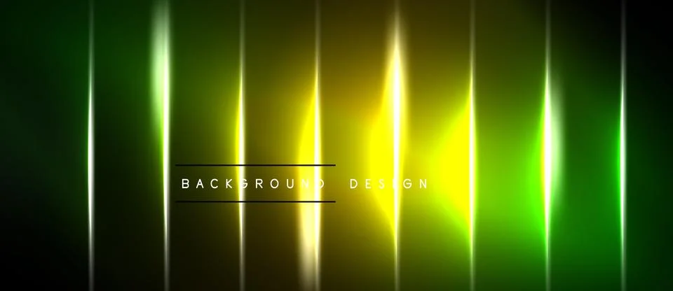 Vertical neon lines create vibrant gradient effect. Dark background emphasize Illustrazione stock