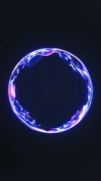 Vertical neon plasma ring on dark background, glowing futuristic circle ill.. Stock Illustration