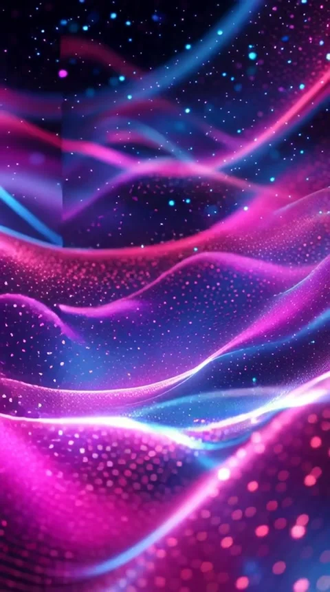 Vertical Neon Wave Background with Particle Sparkles Stock Footage 312301441